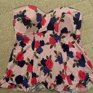 Pink floral bathing suit tankini top